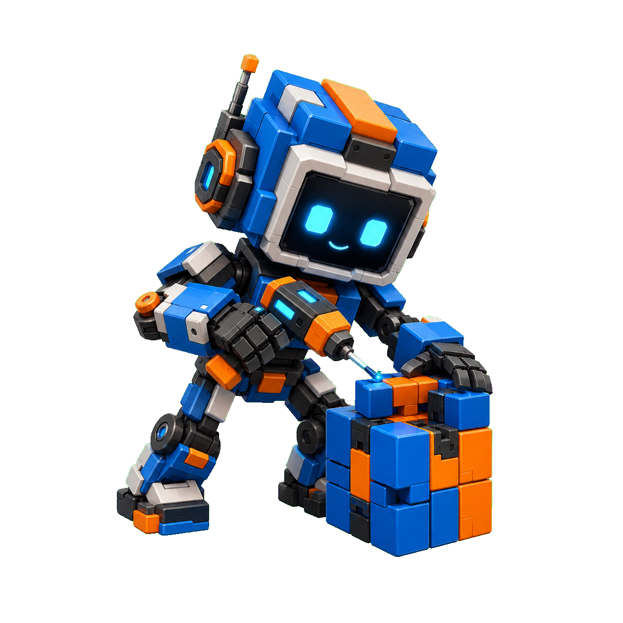 Robô construtor em blocos montando um cubo E-Force